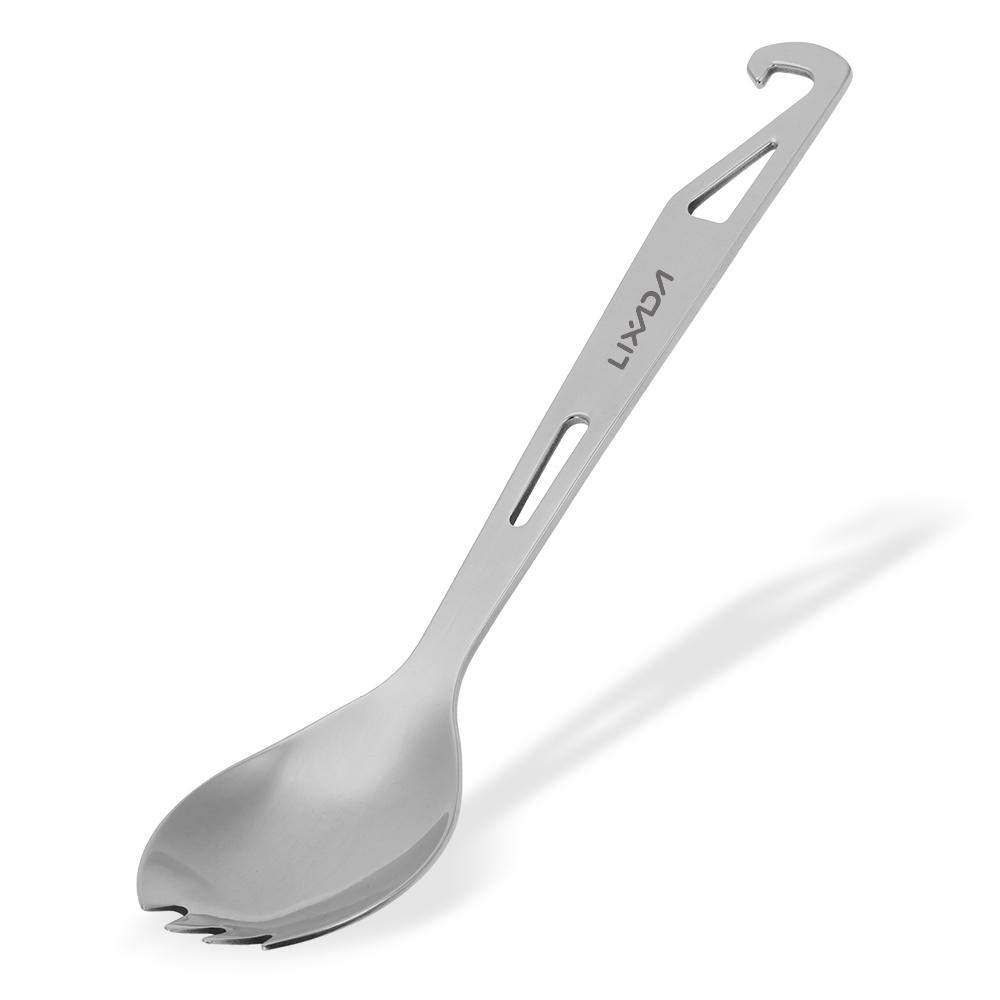 Lixada Edelstahl-Göffel mit Flaschenöffner, leichtes Outdoor-Dinner-Göffel-Besteck für Reisen