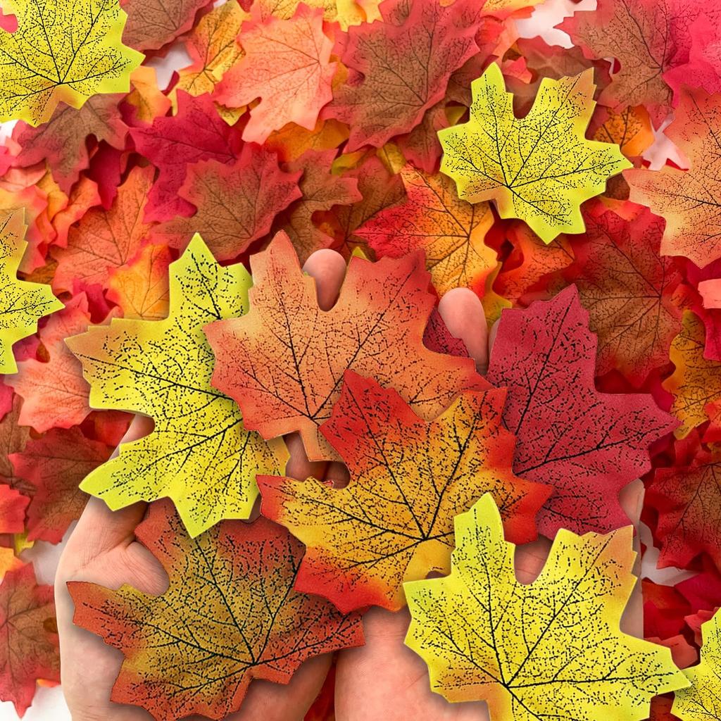 500PCS Autumn Fall Leaves, Fall Artificial Maple Leaves for Thanksgiving Decorations, Weddings, Fall Decorations and Table Crafts Decor