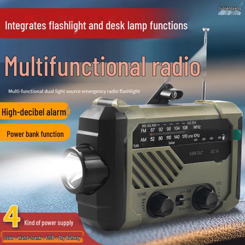 Emergency Hand-Crank Solar Flashlight Radio Power Bank