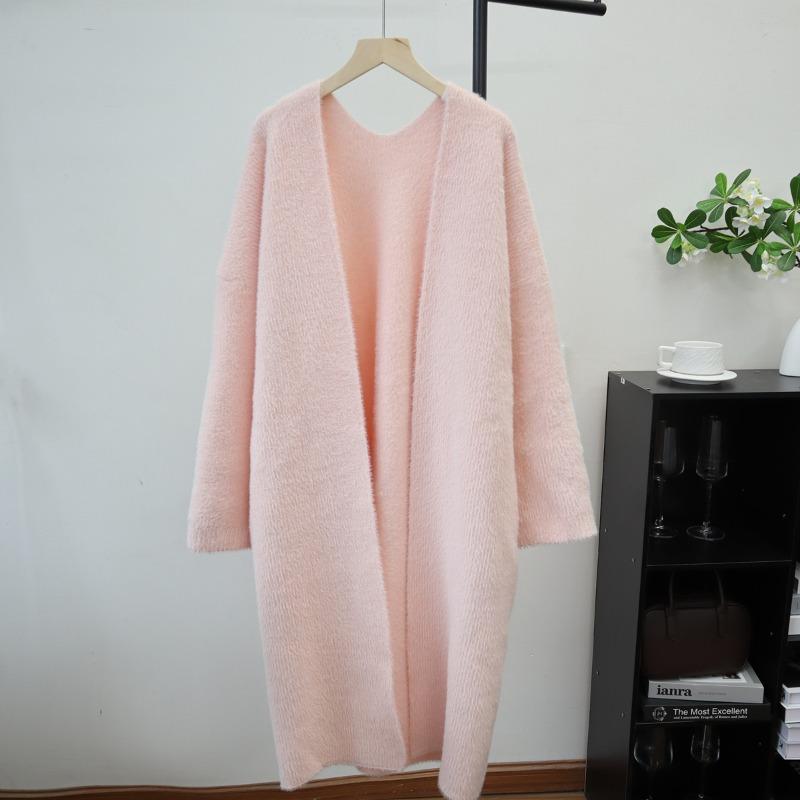 Imitation mink velvet knitted cardigan women's autumn and winter new loose long temperament solid color coat coat