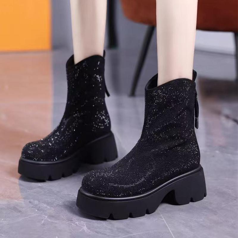 Bling Women's Ankle Boots Elegant Flats Platform Shoes for Woman Trend Winter Boots  Party Luxury Dress Fashion Mujer Botas