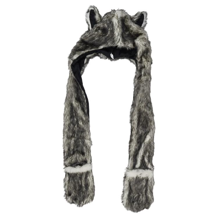 Plush Animal Ear Hat for Adult Unisex Earflap Gloves Scarf All In One Warm Trapper Hat Outdoor Activity Cold Weather Hat