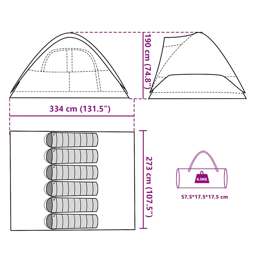Dome Family Tent for 6 Persons White Blackout Waterproof