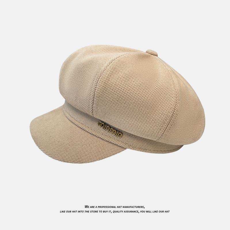 New Hat Women's Plaid Beret Fashionable Outdoor Leisure Literary Painter Hat Warm Sunshade Octagonal Hat Trendy Women