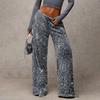 Women Pants High Waisted Wide Leg Casual Trousers with Sequin Design Elastic Drawstring Waist Party Trousers
