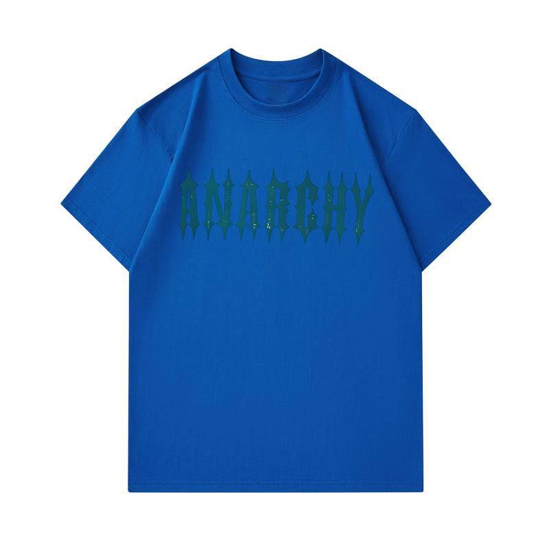 Men's 100% Cotton Crew Neck Short Sleeve T-Shirt, Casual Anarchy Spiky Gothic Text Print Breathable Soft Summer Everyday Tee for Daily Wear
