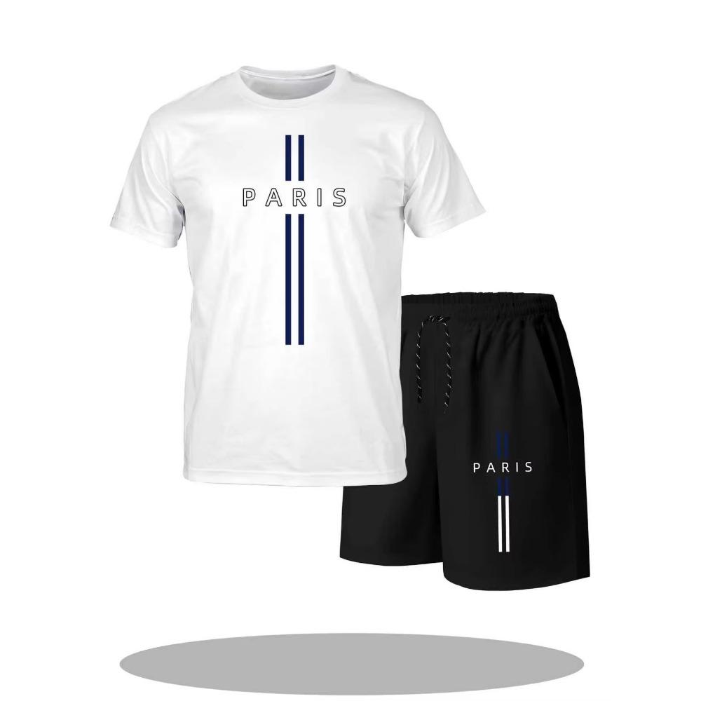 Men s sports short sleeved shirt shorts plus size breathable basketball sportswear letter printed T-shirt shorts two-piece set S