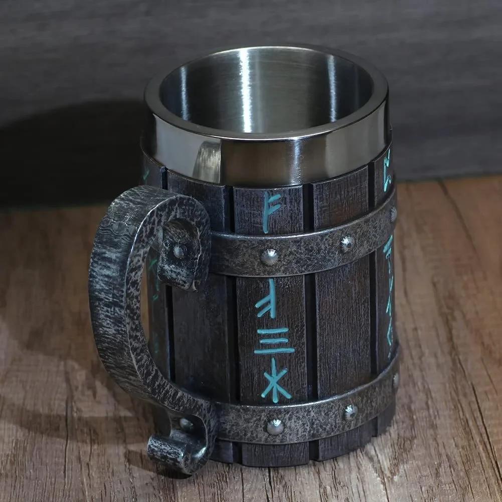 Viking Vintage Oak Barrel Beer Mug Stein with Stainless Steel Liner Coffee Cup Tea Mug Large Capacity Mug Pub Bar Party Gift