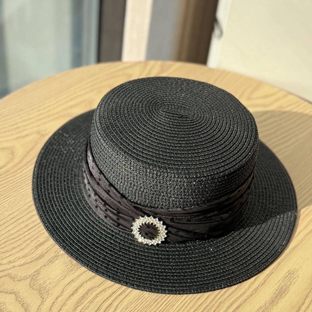 New French Seaside Straw Hat Women's Summer Flat-top Sun Hat Sun Protection Beach Hat UV Protection Top Hat