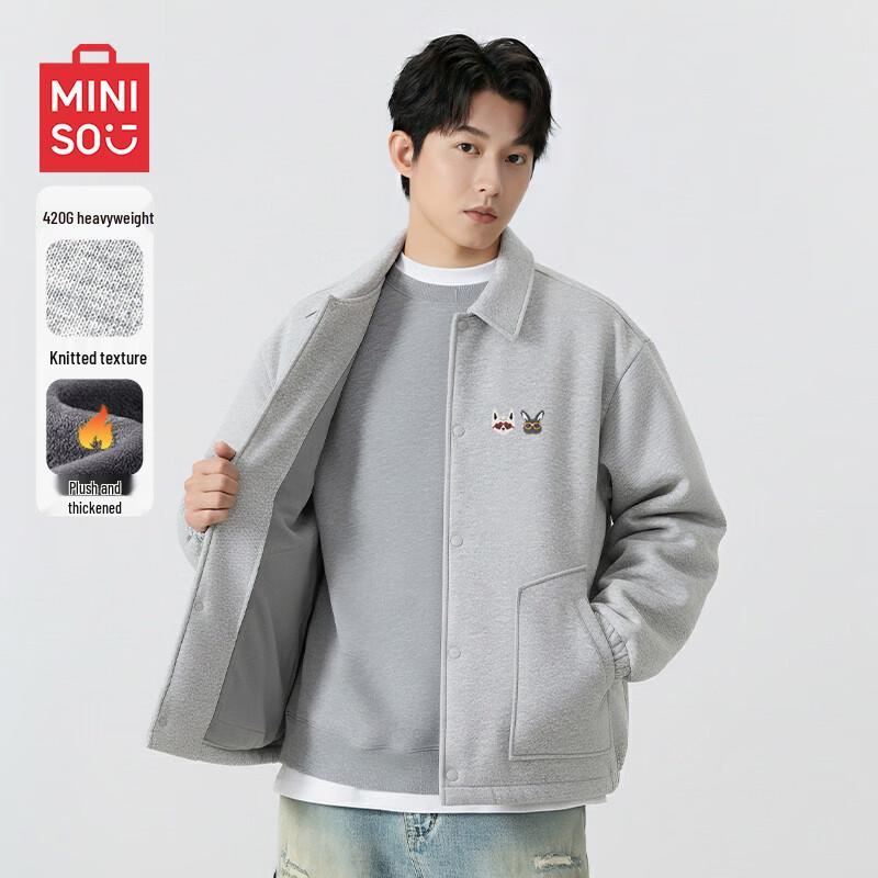 

MINISO Men s Winter Fleece-Lined Lapel Cardigan Jacket 3XL