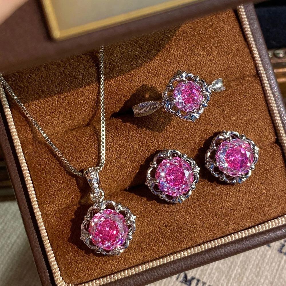 925 Sterling Silver High Carbon Diamond Rose Cut Flower Bright Jewelry Set Charm Ladies Preferred GiftGood Product