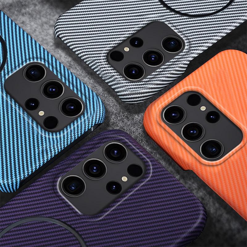 Samsung S26 Ultra Magnetic Carbon Fiber Phone Case with Rotating Stand