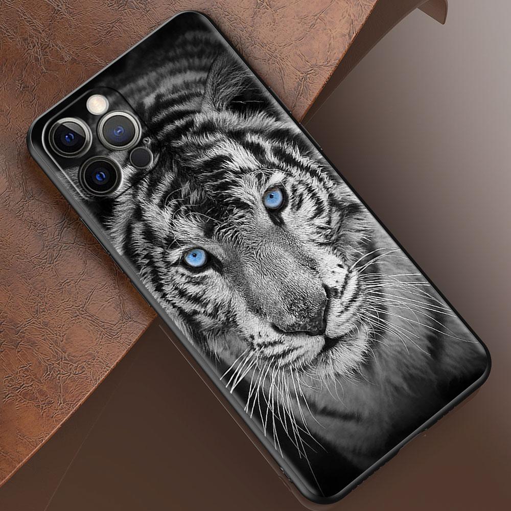 Phone Case for Apple iPhone 14 15 11 12 13 Pro Max XR X 7 8 Plus XS Black Soft Cover SE 2020 Coque Lion Tiger Animal Bumper