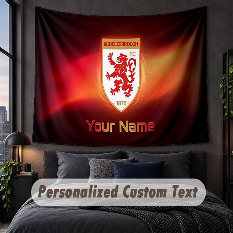 Tapisserie avec texte de nom personnalisé, Suspension murale décorative Middlesbrough FC, Tapisserie de fond pour maison chambre à coucher