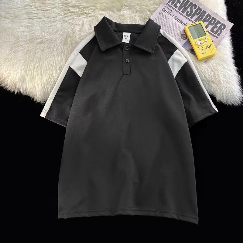 Men s Trendy Hong Kong Style Patchwork Polo Shirt XL