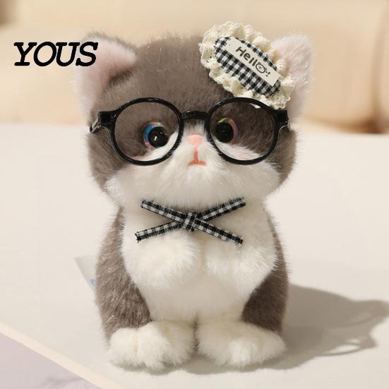 Plush Toy Accessory Cute Kitten Pendant with Glasses And Tie, Soft Stuffed Animal Gift for Kids Teens Keychain Backpacks Keys, Decorative Hanging