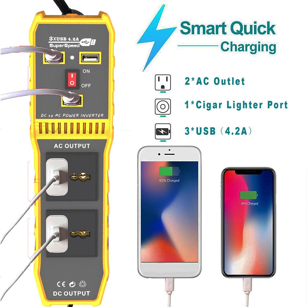 Car Chargers Power Inverter Detachable Automotive Vehicle Converter