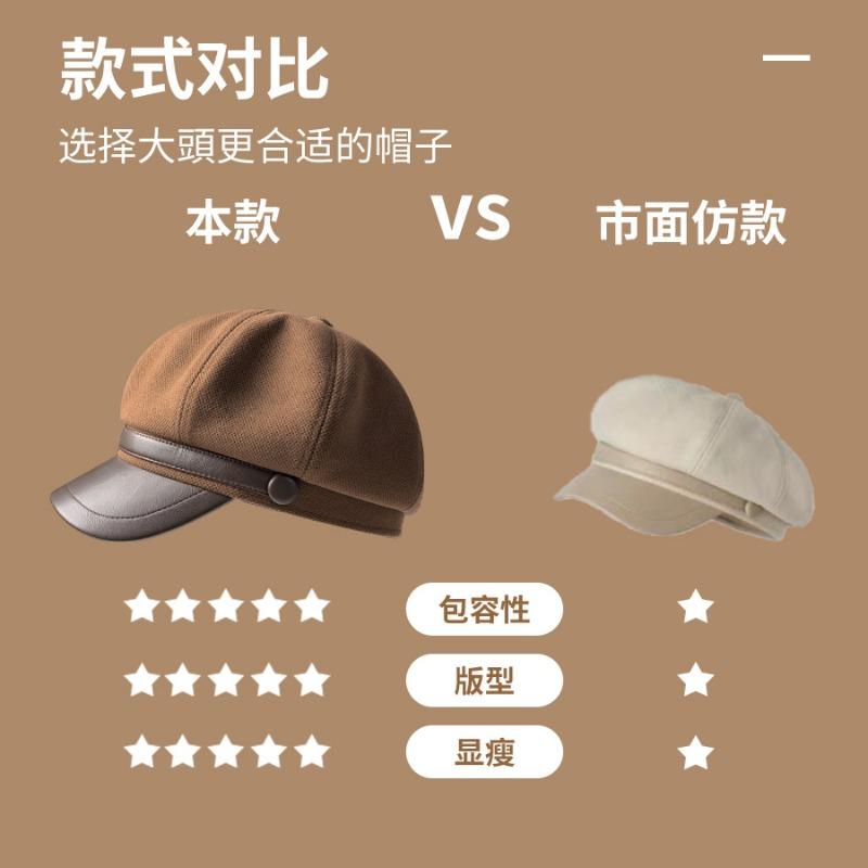 Autumn and Winter Hats Female Face Small Octagonal Hat Maillard Wears Retro Painter Beret Clouds Trendy Versatile Duck Tongue