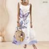 Women Plus Size Scoop Neck Sleeveless A Line Black Floral Butterfly Print Maxi Dress