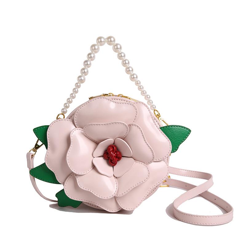Small-scale Designed Flower-shaped Small Round Bag, Single Shoulder Cross-body Bag, Pearl Handbag for Formal Events
