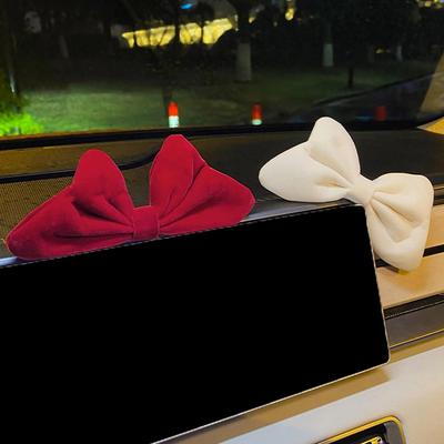 Cute Fashion Red Bow Car Ornaments Light Luxury Style Car Auto Interior Suede Cute Decoration A Q5T4
