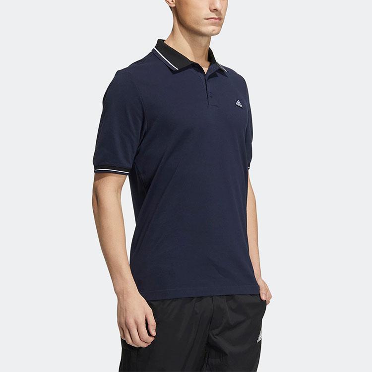 Adidas Alphabet Logo Embroidered Striped Buttoned Short Sleeve Polo Shirt Men Tops Legend-Ink-Blue HS4393