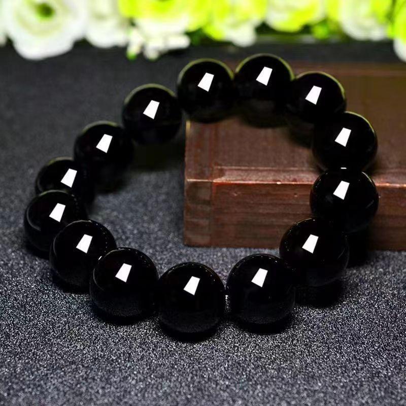 Black Simple Elegant Imitation Agate Obsidian Bracelet Zodiac Year Couple Beads Gift for Best Friend Student Day Gift