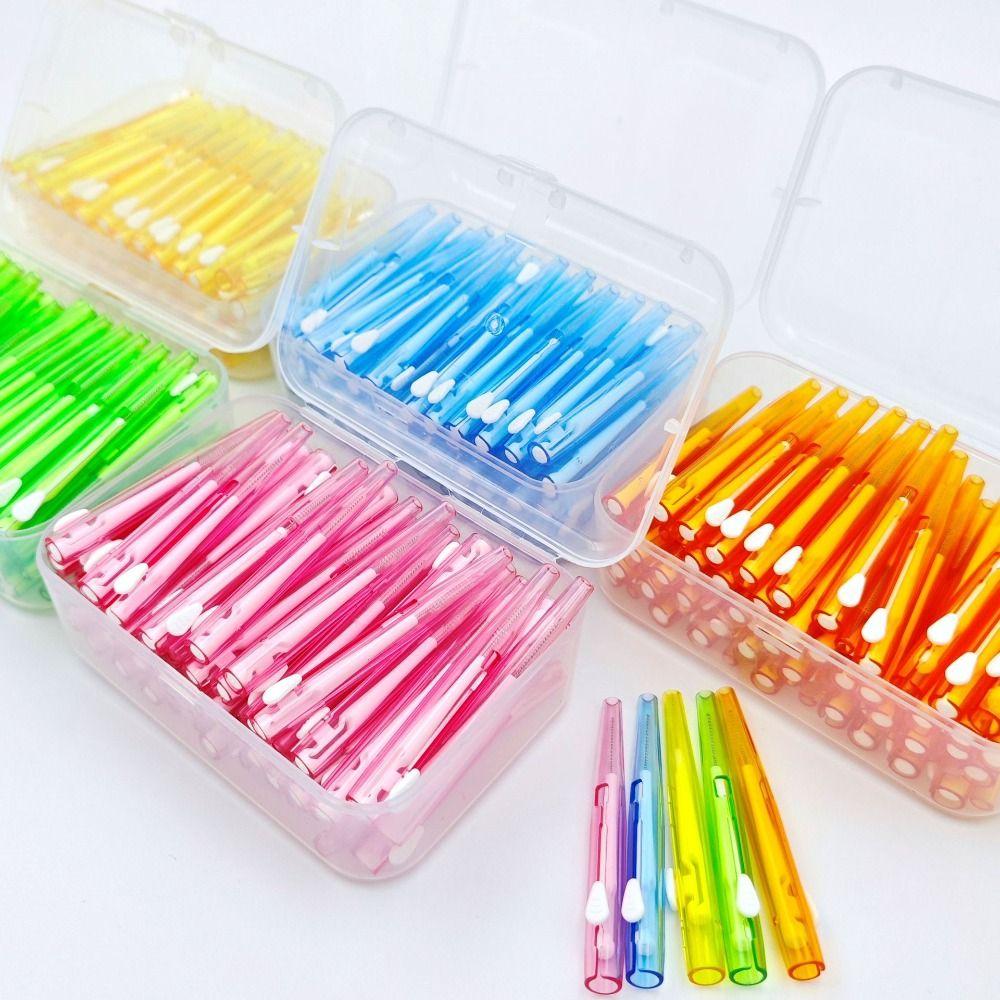 60 Pcs Push-pull Interdental Brushes 0.6-1.5mm Toothbrush PE Toothpicks  Interdental Cleaning