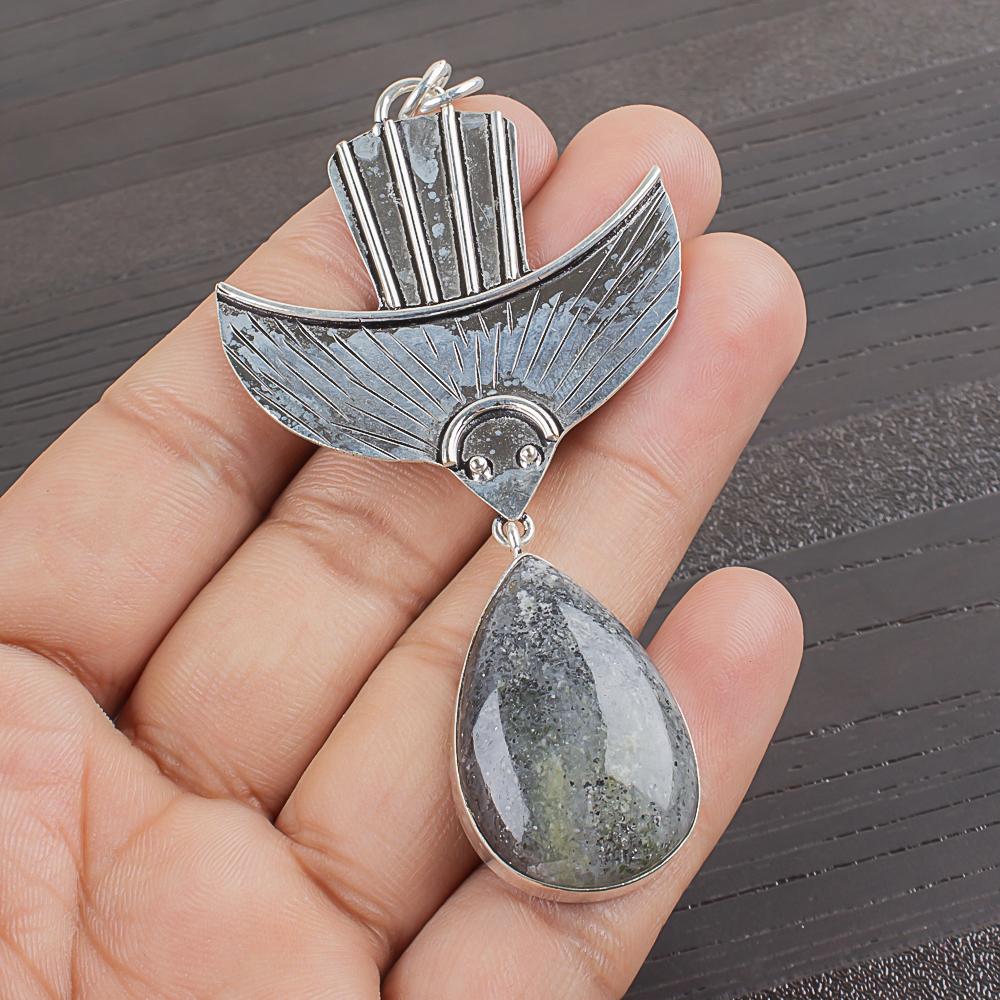 

Natural Black Doted Rutile Gemstone 925 Sterling Silver Jewelry Pendant 3.13 AJP-2073