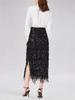 Women's Solid Color Sequin Tassel Long Pencil Skirt with Slit - European & American Fashion
