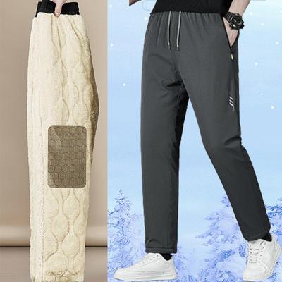 Lambs Pants Mens Winter Solid Wool Graphene Fleece Plus Size Thicken Keep Warm Straight Sweatpants Casual Sport Joggers Male Trousers 6XL