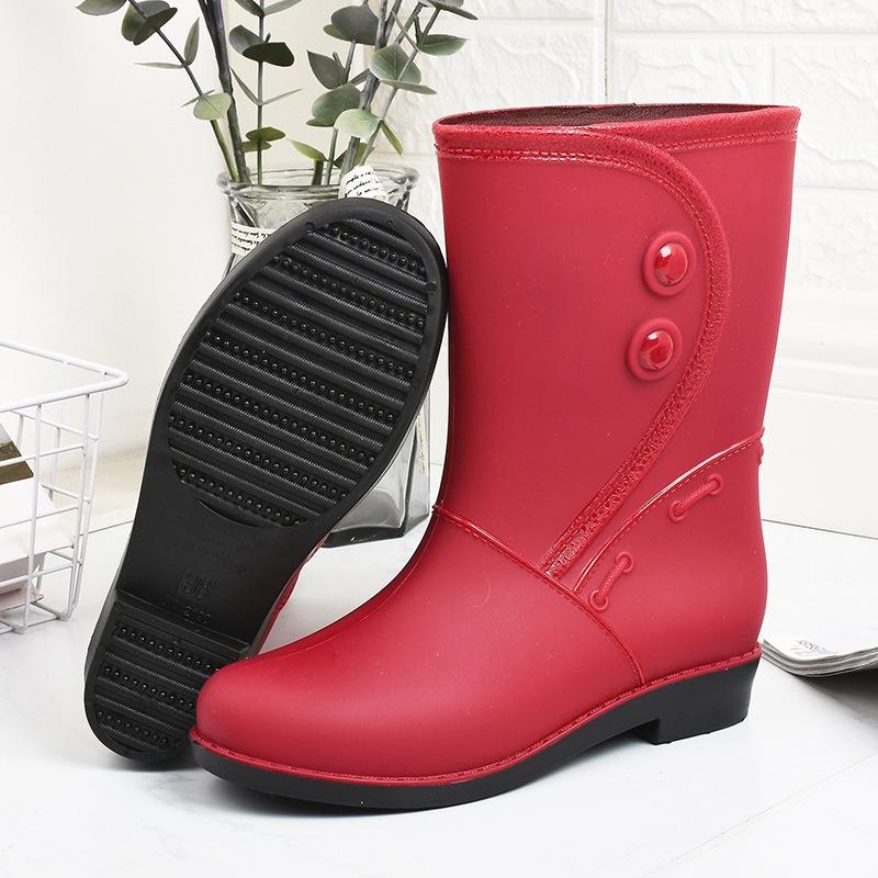 Fashion Rain Shoes Women's Medium Tube Warm Rain Boots Non-slip Women's Water Shoes Rubber Shoes Adult Cotton Water Boots Overshoes