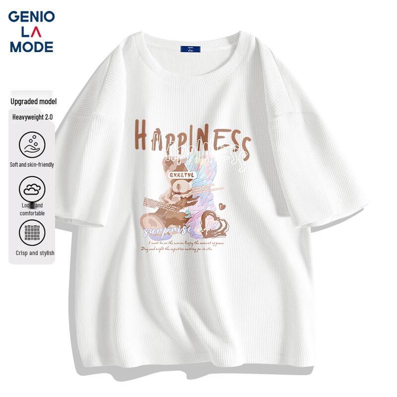 GENIOLAMODE Men s Waffle Print Loose Fit Short Sleeve T-shirt L