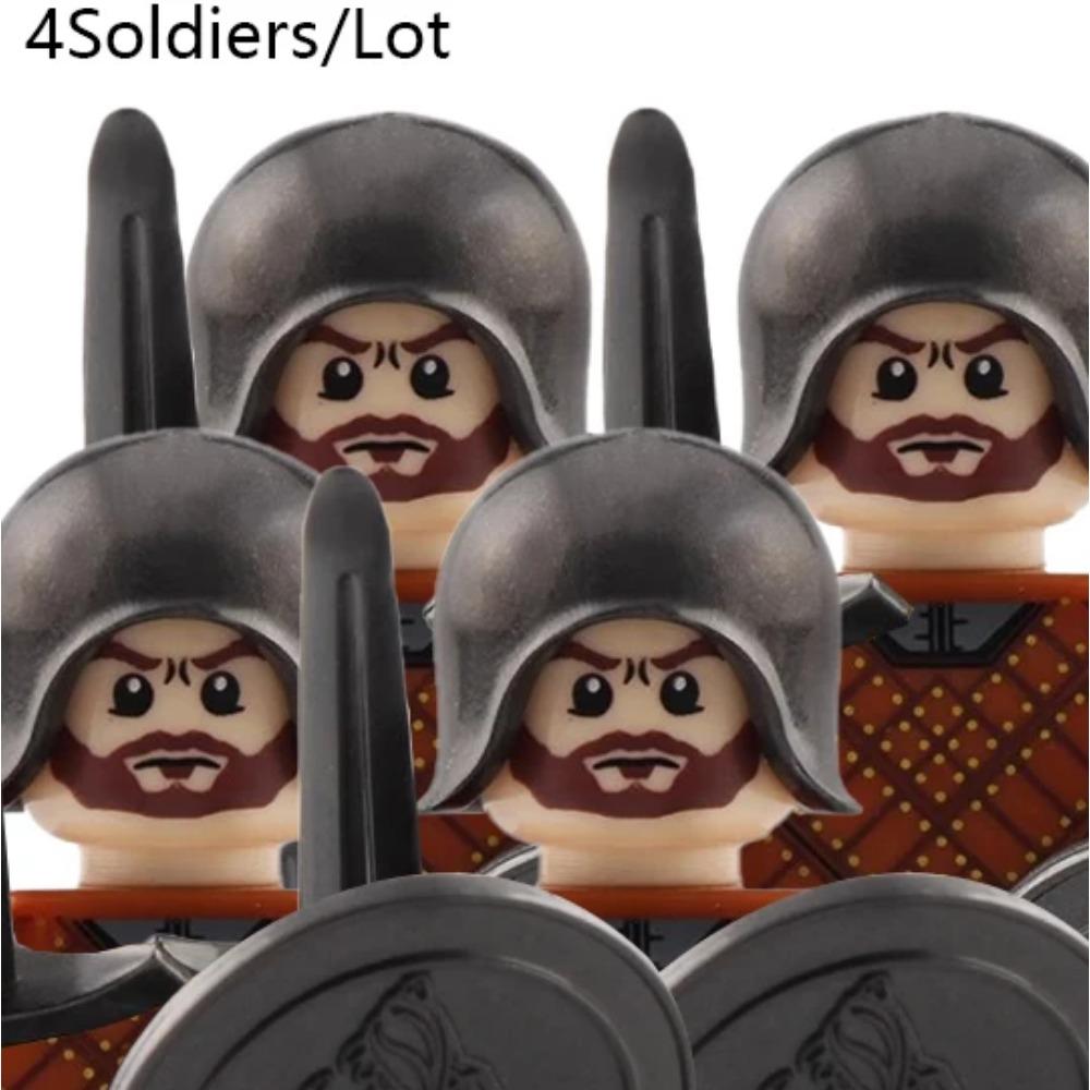 

MOC Фигурки средневековых солдат Армия Пехотинцы Воины Строительные блоки Плащи-накидки Меч Копье Шлемы Щит Кирпичики Игрушки Подарок