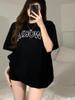 Women's Plus Size Retro Letter Print Short Sleeve T-shirt - Summer Loose Fit, Hong Kong Style