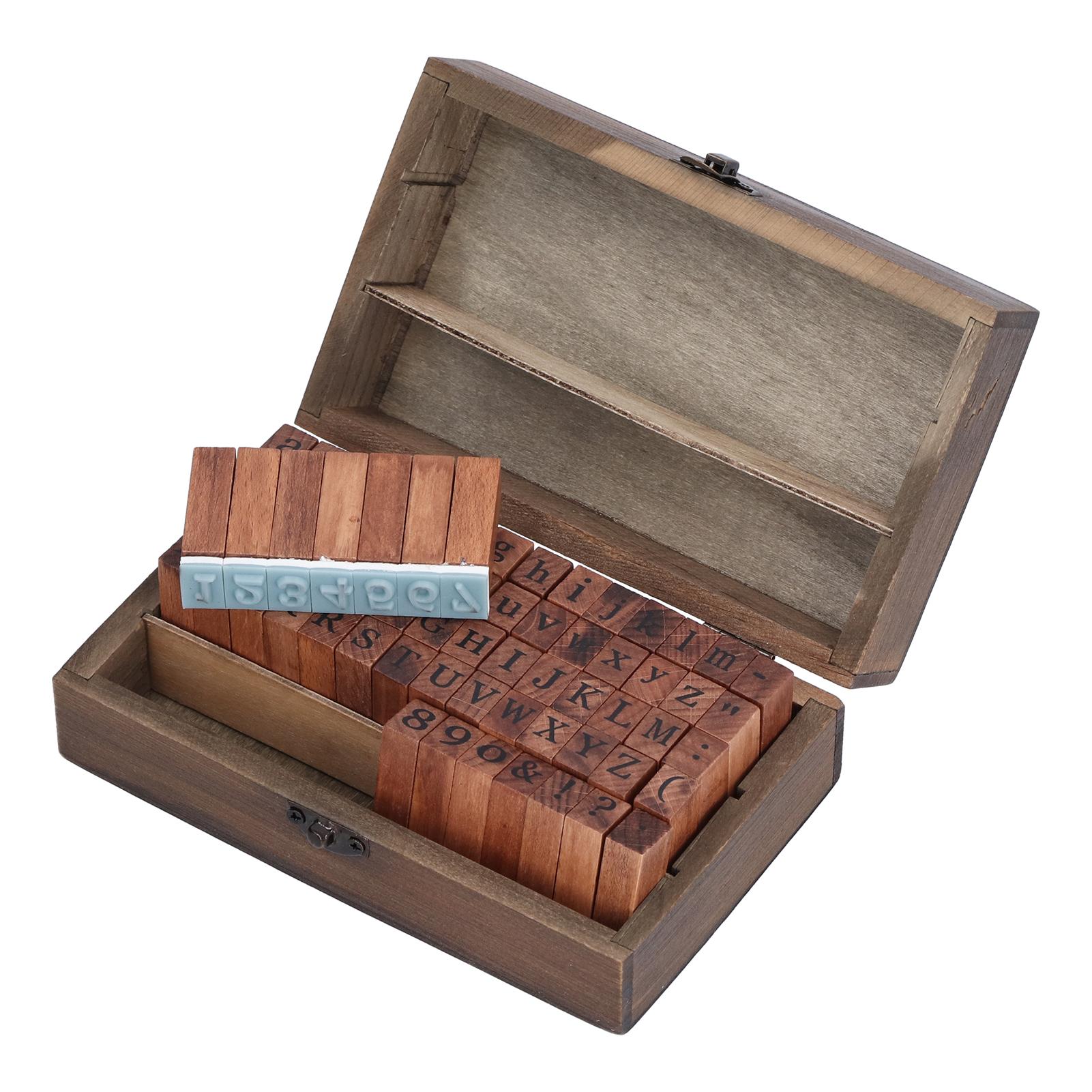 

Wooden Rubber Stamp DIY Alphabet Number Symbols Stamp Set with Storage Box for Children