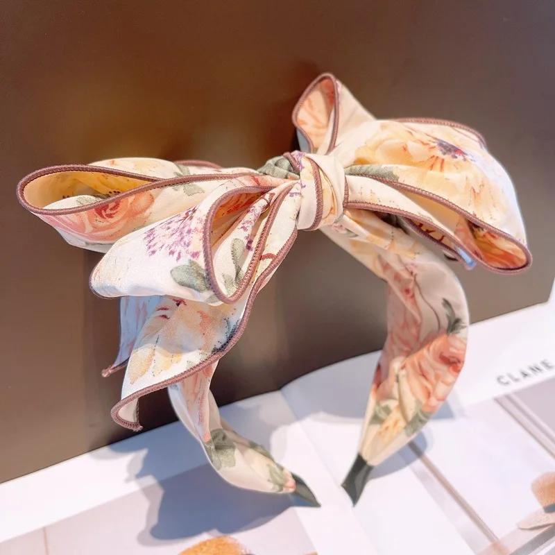 Stunning Women Head Wears Top Big Bow Knot Hairband for Adult Shopping Party Wedding Photography Headpiece Kapok Print Headband