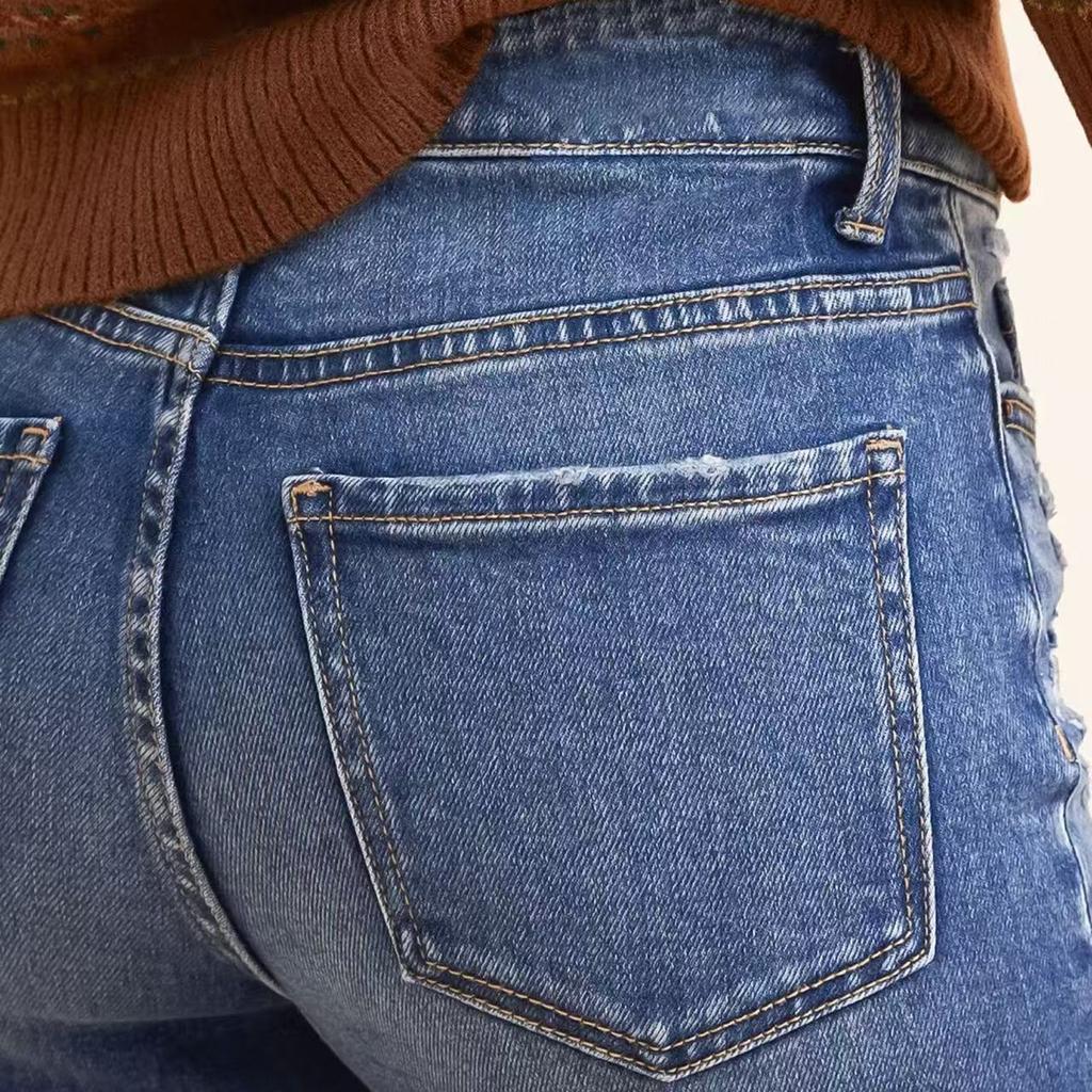 Women's High Waist Washed Women's Jeans Fashionable Versatile Straight Leg Pants