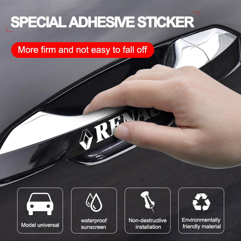 4Pcs Car Door Handle Stickers Tire Rear View Mirror Decals Accessories for Renault Dacia Megane 2 3 Clio 4 Captur Kadjar Fluence