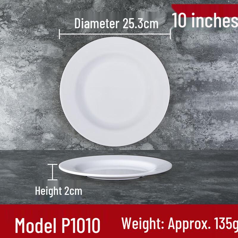 A5 Melamine White Flat Round Plates, 10-Pack