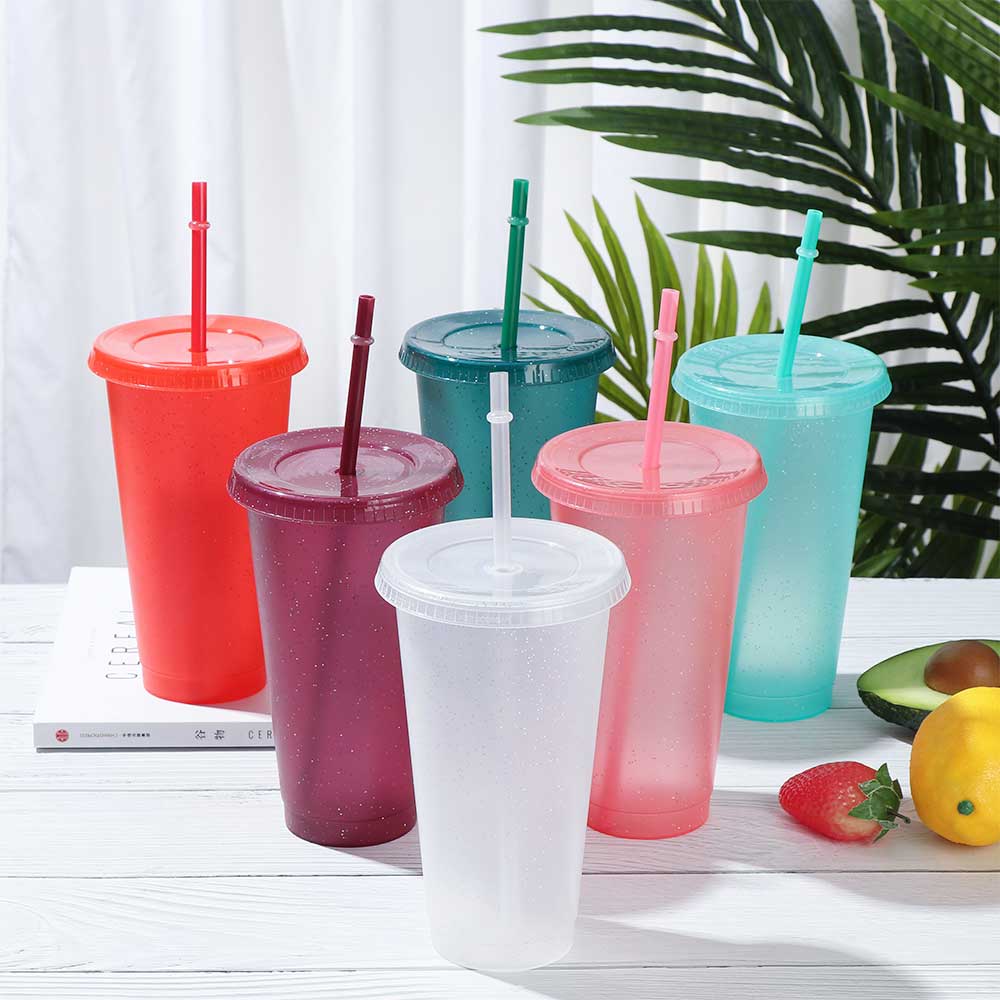 1pcs Summer Creative Water Cup Sequin Glitter Straw Cup Plastic Multi-specification Straw Design Comfortable Straw Cup