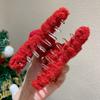 Korean Style Christmas Plush Hair Claw Lamb Wool Shark Grab Clip Sweet Bow Hair Clip  Girls