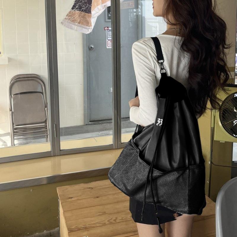 Women Nylon Drawstring Backpacks Casual Large Capacity Shoulder Bags Fashion Mesh Net Bagpack Sport Bags