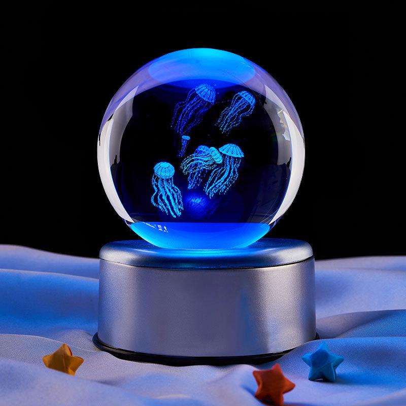 Laser Engraved Jellyfish Music Box Crystal Ball Night Light - Perfect Birthday Gift for Friends or Classmates