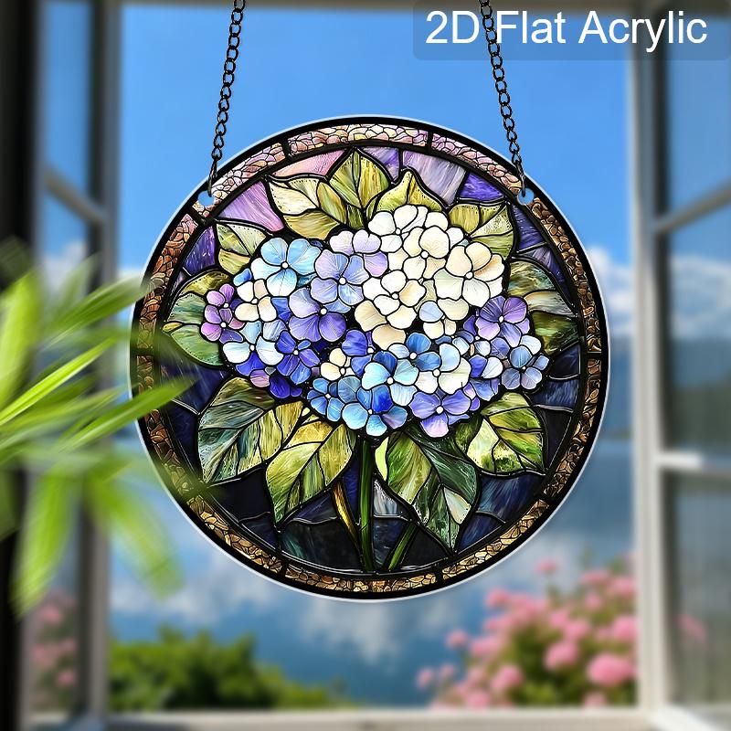 Acrylic Hydrangea Flower Suncatcher Stained Glass Effect Window Hanging Ornament Floral Gift for Home