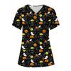 Halloween Clinical Uniform Woman Cute Little Ghost Print Healthcare Nursing Fashion V-Neck with Pockets Woman Medical Uniform