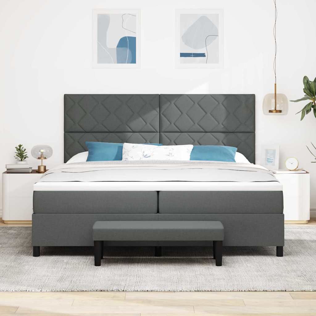 Box Spring Bed with Headboard Dark Gray 200 x 200 cm Fabric