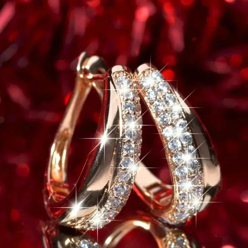 2026 New High end U-shaped Earrings European and American Super Flash Geometric Simulation Fashion Style Zircon Wholesale WHITE