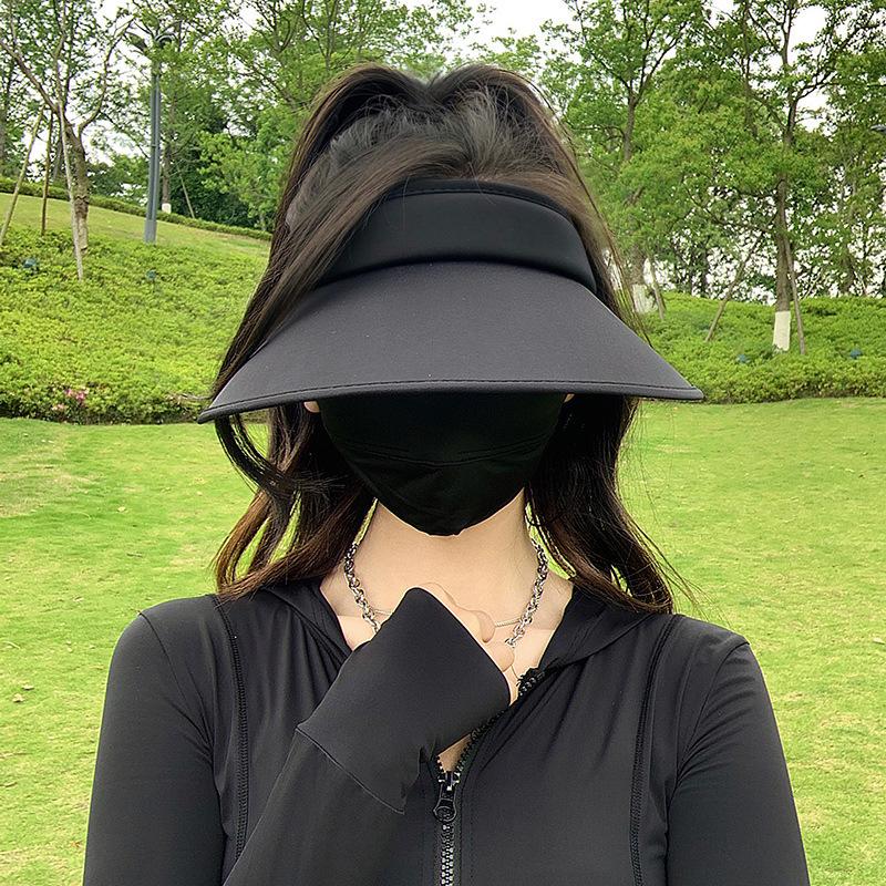 Empty top sunscreen hat women's summer UV protection enlarged brim cycling sun hat black ice silk sun hat