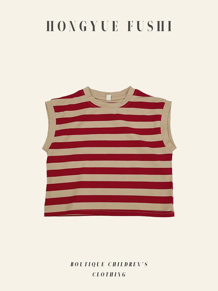 Customized Pure Cotton Striped Sleeveless Vest for Boys & Girls - Korean Style Summer Inner Wear T-shirt